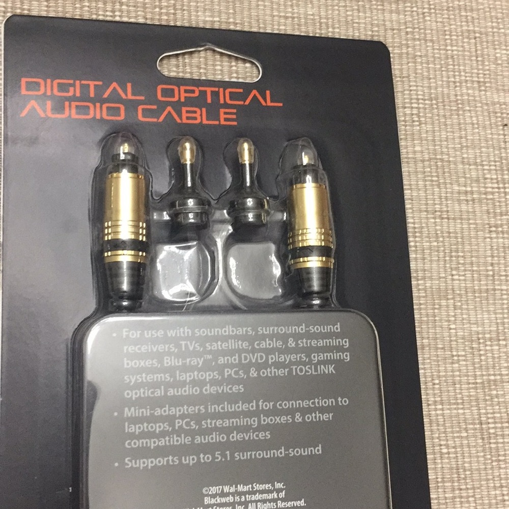 Blackweb  Digital Optical Audio Cable NEW